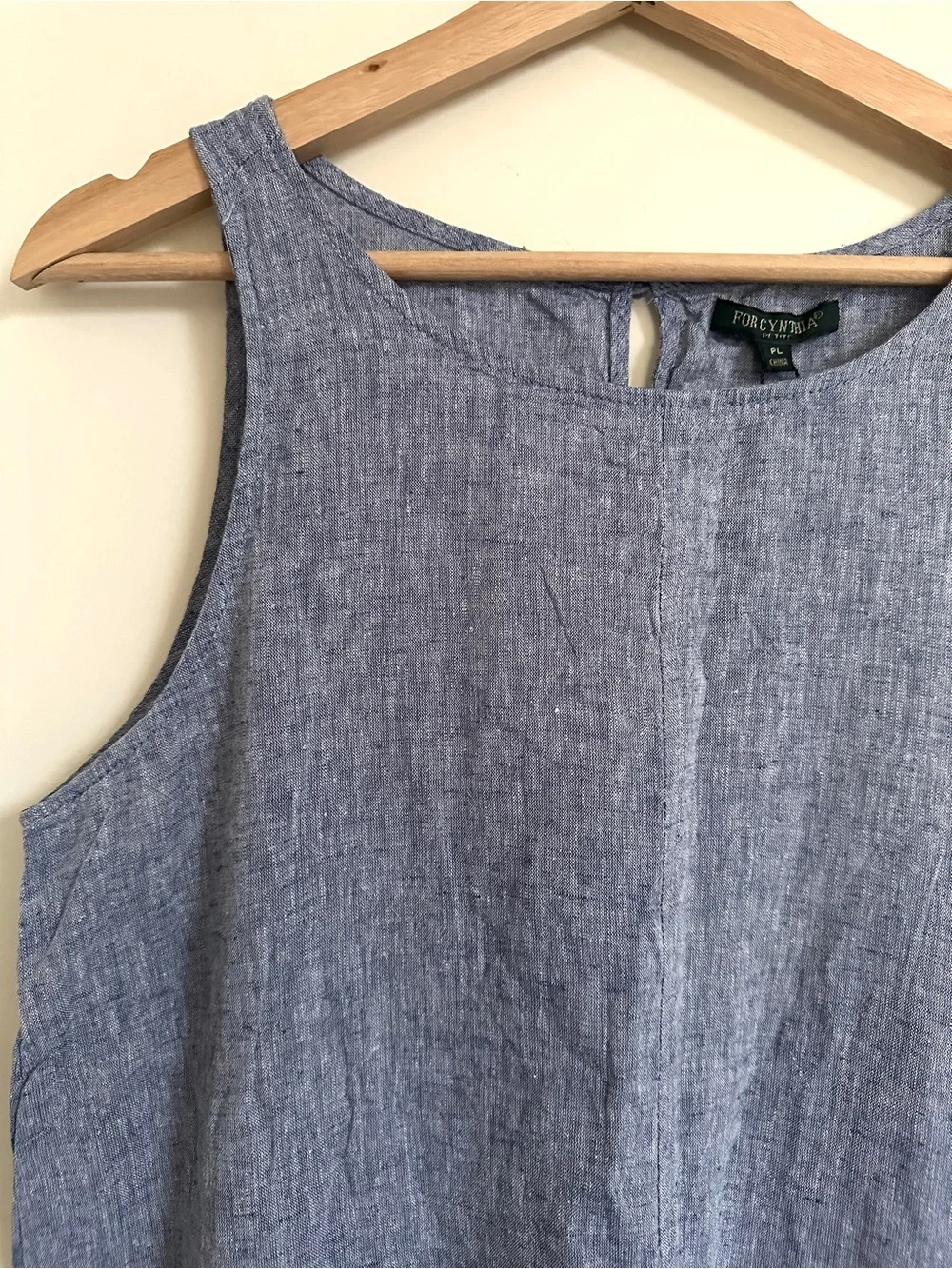 NWT For Cynthia Blue Sleeveless Linen-Blend Shift Dress with Rickrack Hem